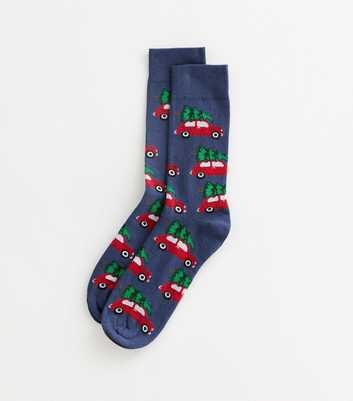 Navy Car Christmas Socks