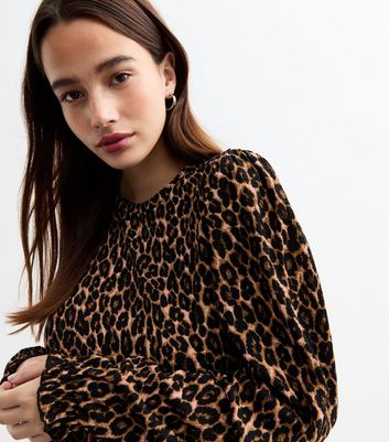 Brown Leopard Print Long Sleeve Smock Dress New Look