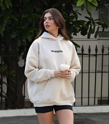 WKNDGIRL Stone Logo Print Oversized Hoodie