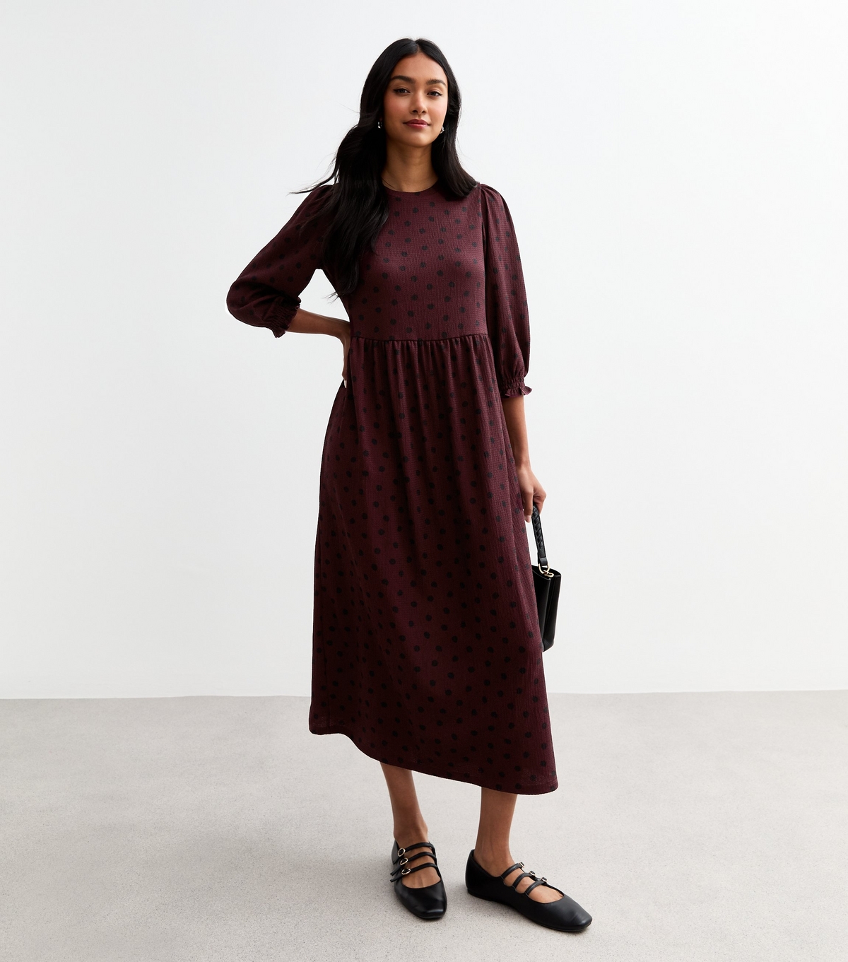 Women's Red Crinkle Spot Midi Smock Dress New Look