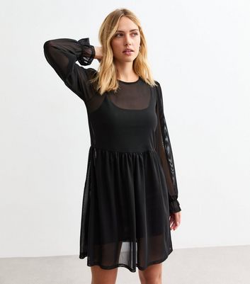 Black long sleeve smock dress hotsell