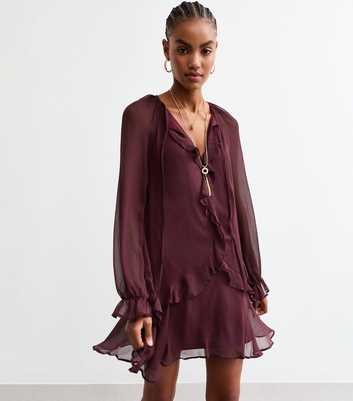 Tall Burgundy Chiffon Mini Dress