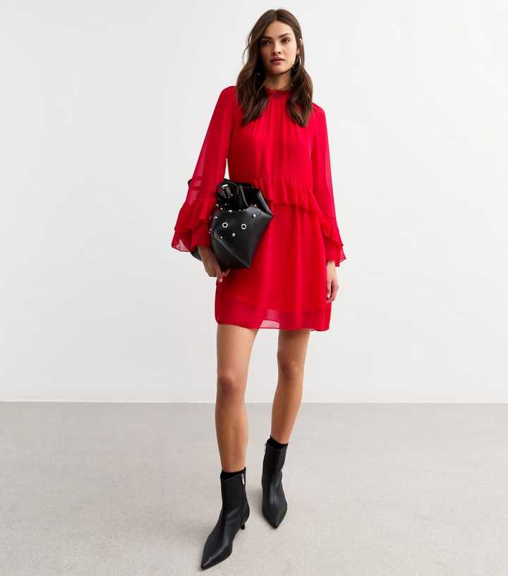 strapless open back dress Wine Long Sleeve Mini Skater Dress  AX Paris