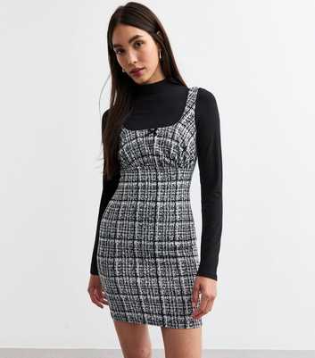 Light Grey Check Bow Detail Pinny Dress