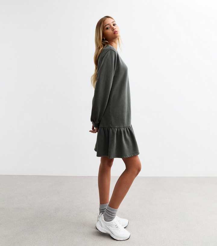 Grey Drop Waist Jersey Sweat Mini Dress | New Look