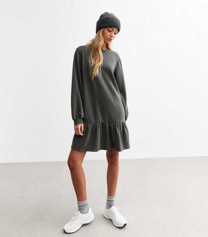Grey Drop Waist Jersey Sweat Mini Dress | New Look
