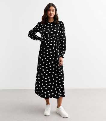 Maternity Black Polka Dot Midi Smock Dress