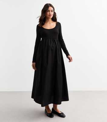 Maternity Black Scoop Neck Poplin Maxi Dress