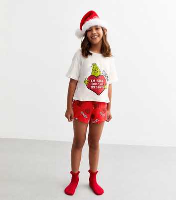 Girls Red Christmas Grinch Print Jersey Pyjama Set