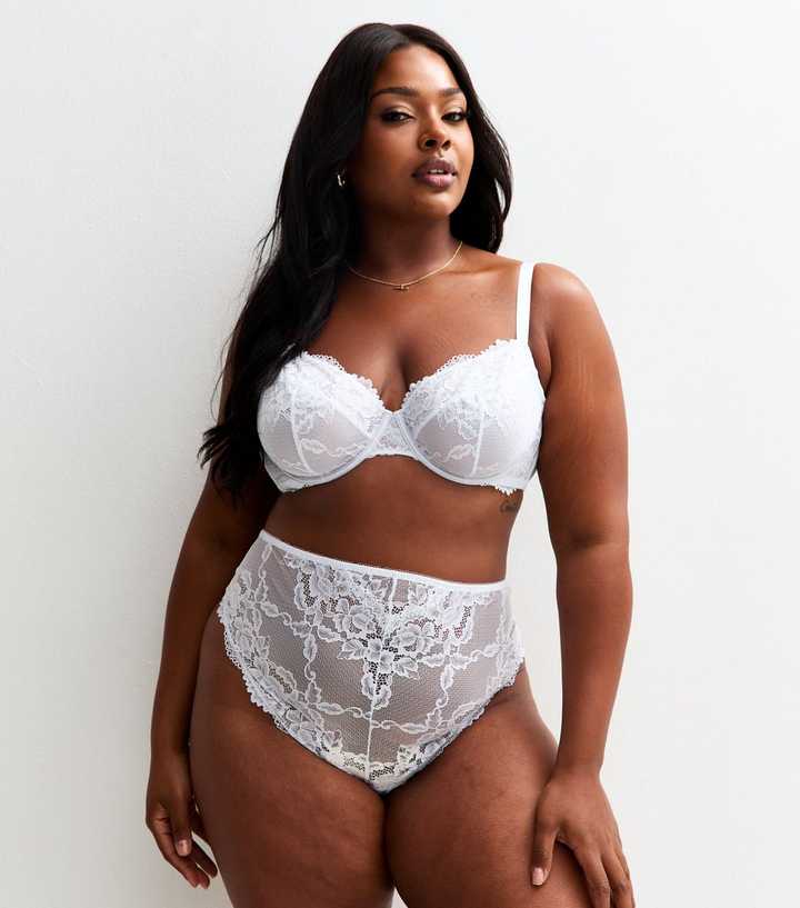 Curves White Lace High Waist Thong