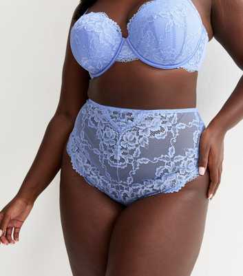 Curves Light Blue High Waisted Lace Thong