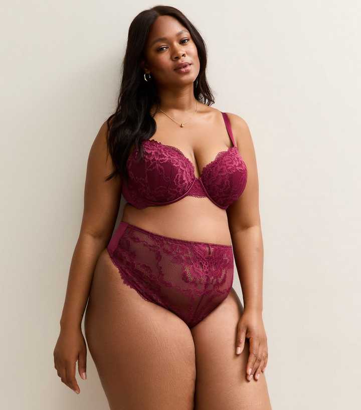 Curves Burgundy High Waisted Lace Thong