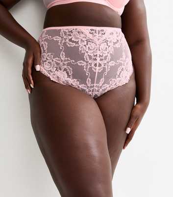 Curves Light Pink High Waisted Lace Thong