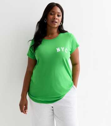 Curves Green NYC Slogan Cotton T-Shirt