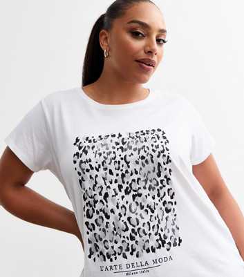 Curves White Square Leopard Print T-Shirt 