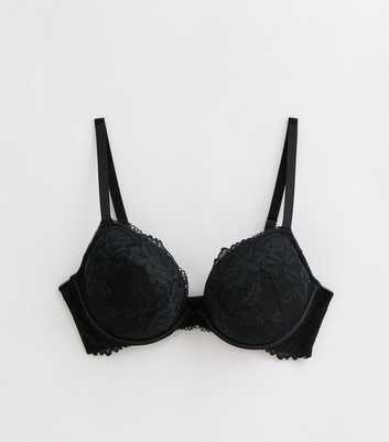 Black DD+ Floral Lace Plunge Bra 