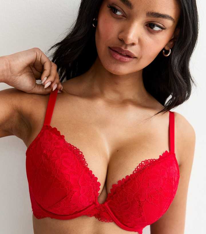 Red DD+ Lace Plunge Bra