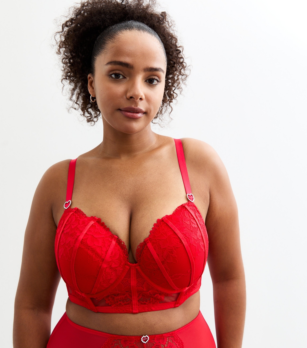 Women's Plus Size Red Caged Lace And Mesh Padded Bra Curves New Look