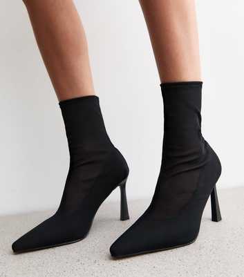 Black Mesh Stiletto Heel Ankle Boots