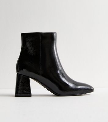 Black Square Toe Block Heel Ankle Boots New Look