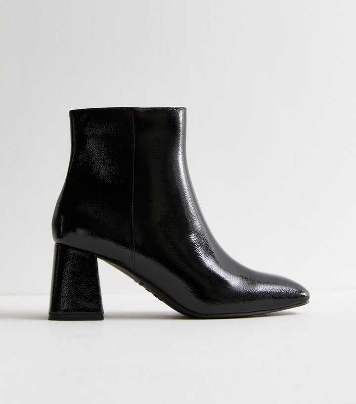 Ladies Boots Black Patent Ankle Boots New Look Black Square-Toe