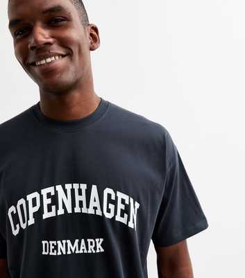 Navy Oversized Copenhagen Print Cotton T-Shirt