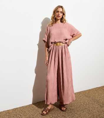 Gini London Pink Belted Textured Trousers