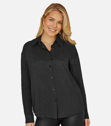 Mela Black Diamante Detail Long Sleeve Button Front Shirt