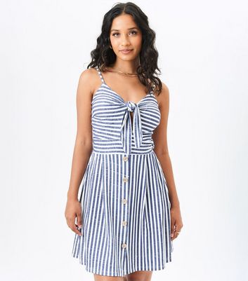 Gini London Navy Stripe Print Mini Dress | New Look