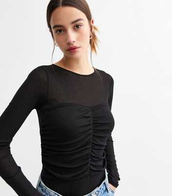 Black Ruched Front Bodysuit