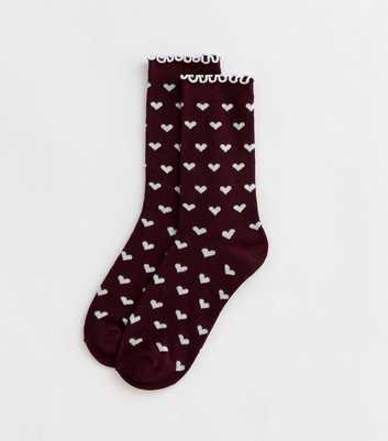 Burgundy Frill Trim Heart Socks