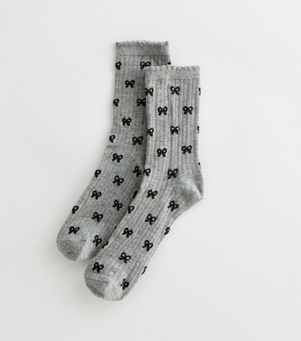 Light Grey Bow Pattern Cotton Blend Socks New Look