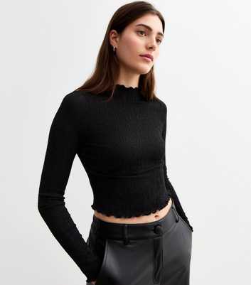 Black Textured Long Sleeved Top