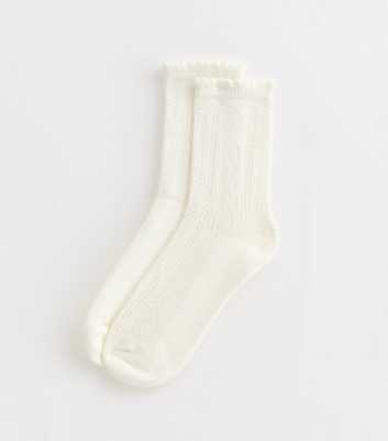 Cream Frill Edge Cable Knit Socks