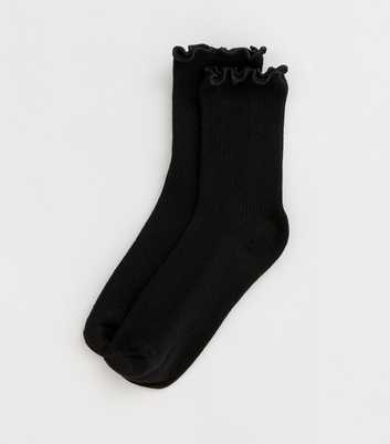 Black Lettuce Trim Ribbed Socks