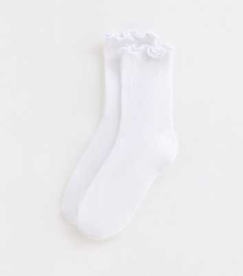 White Lettuce Trim Ribbed Socks