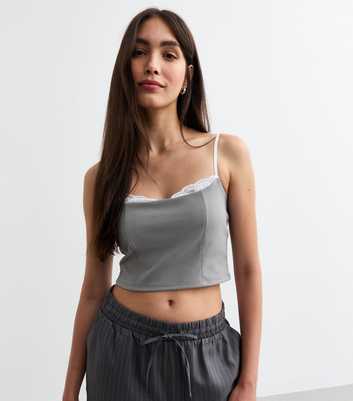 Grey Lace Trim Corset Crop Top 