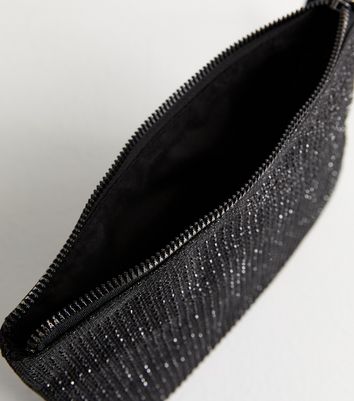 Black Diamante Embellished Zip Wristlet Pouch New Look