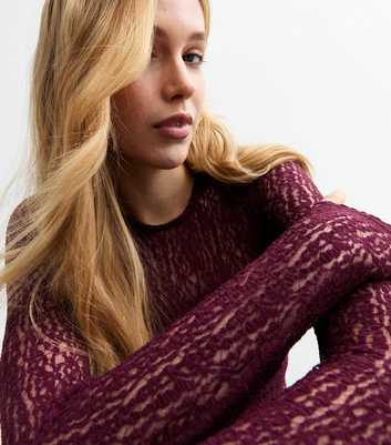 Burgundy Mesh Stretch Long Sleeve Bodysuit