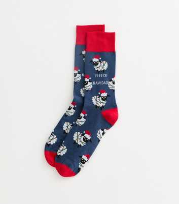 Blue Fleece Navidad Christmas Socks