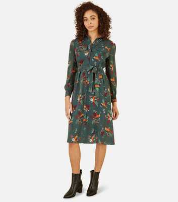 Yumi Green Fox Print Midi Shirt Dress