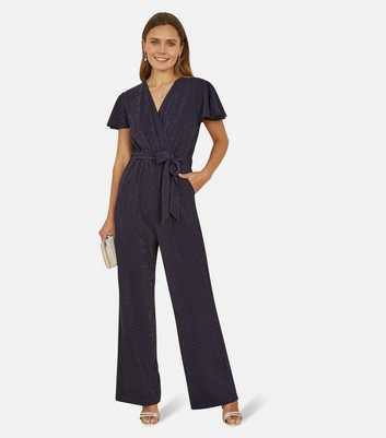 Yumi Navy Belted Sparkle Jumpsuit