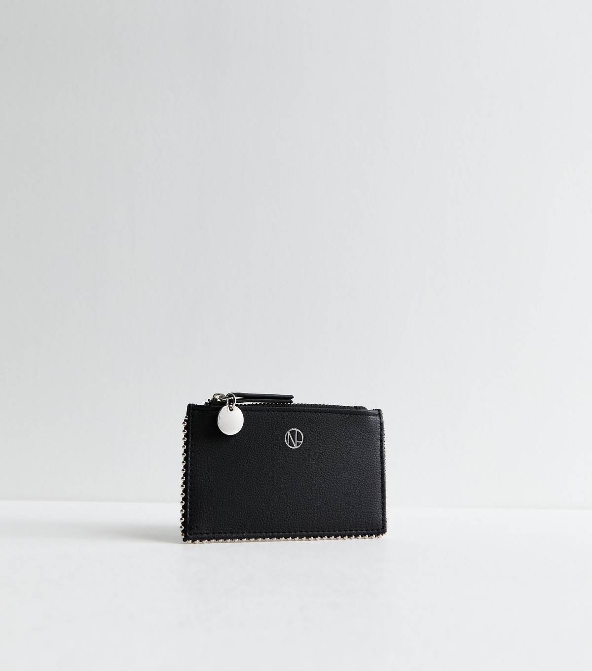 Black Side Stud Leather-Look Cardholder New Look