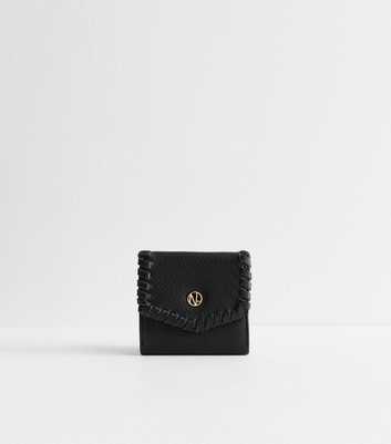 Black Grained Faux Leather Whipstitched Purse