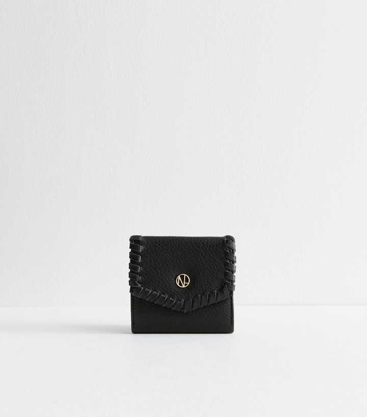 Black Grained Faux Leather Whipstitched Purse