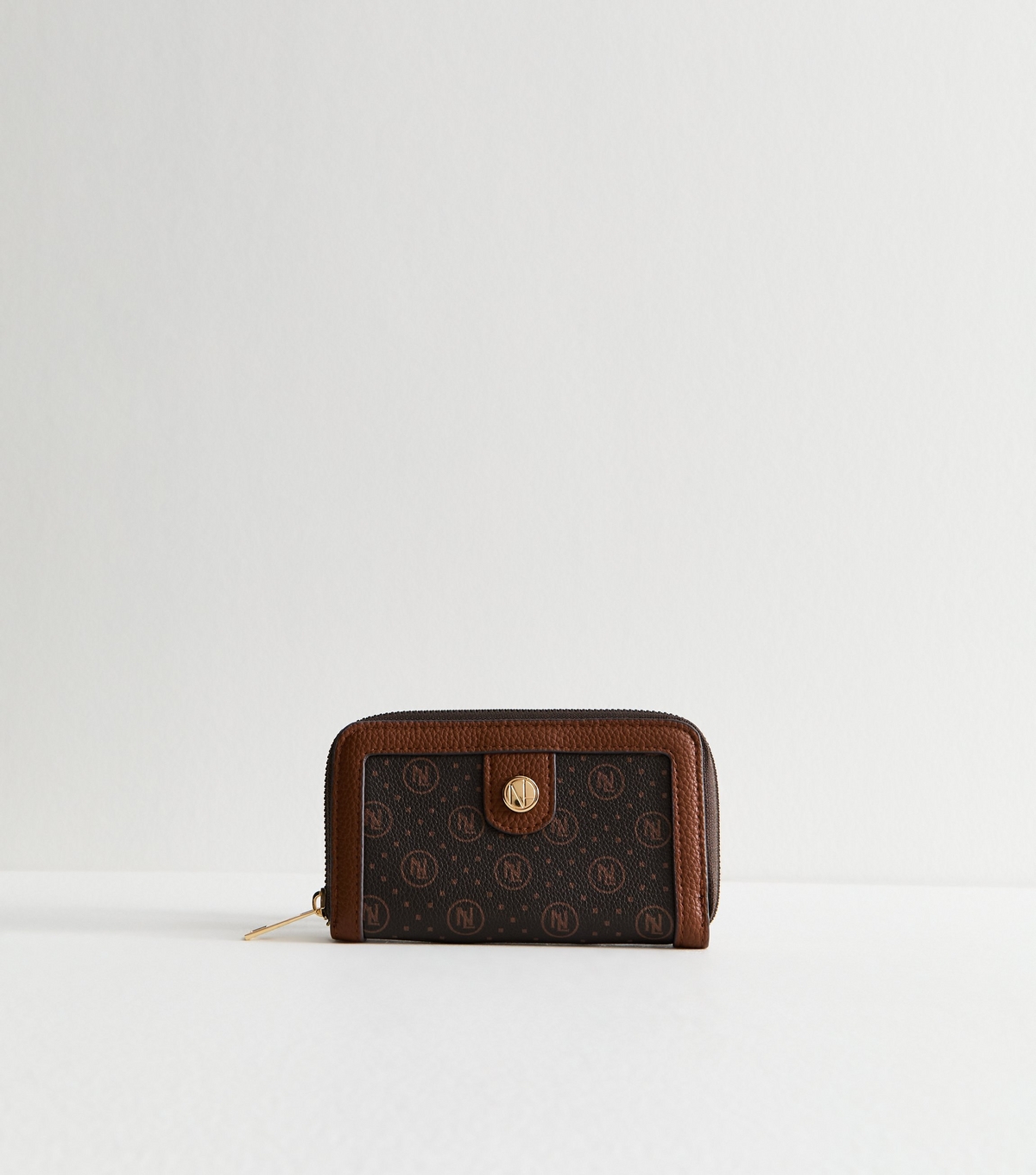 Brown Faux Leather Monogram Purse New Look