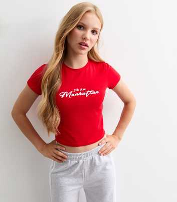 Girls Red Manhattan Print Baby Tee T-Shirt