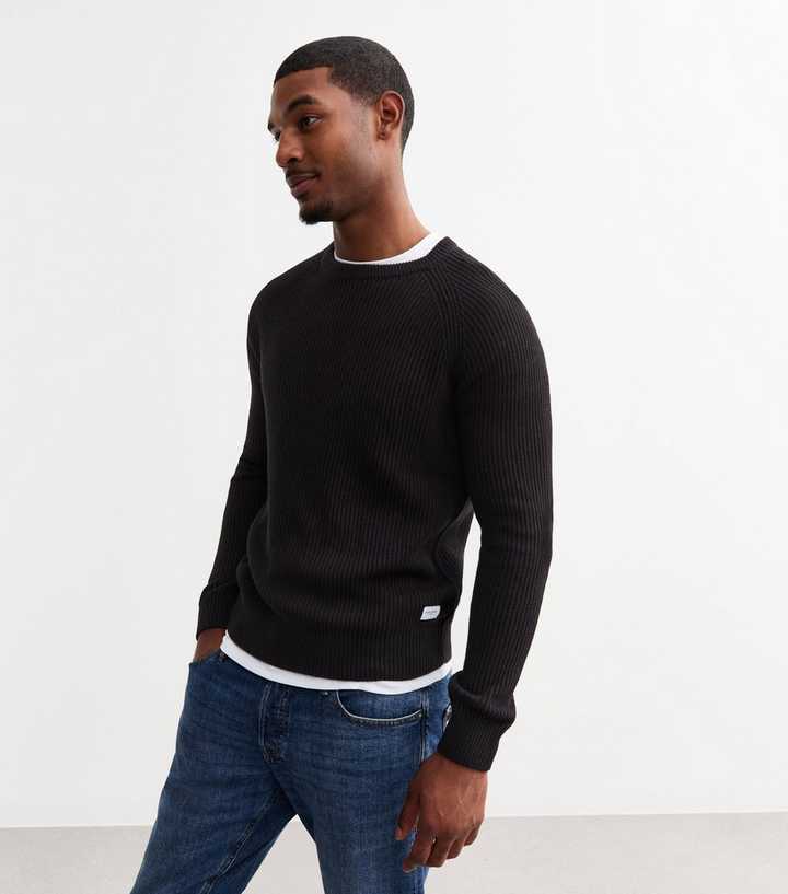 Jack & Jones Black Regular Chunky Knit Crew Neck Jumper 