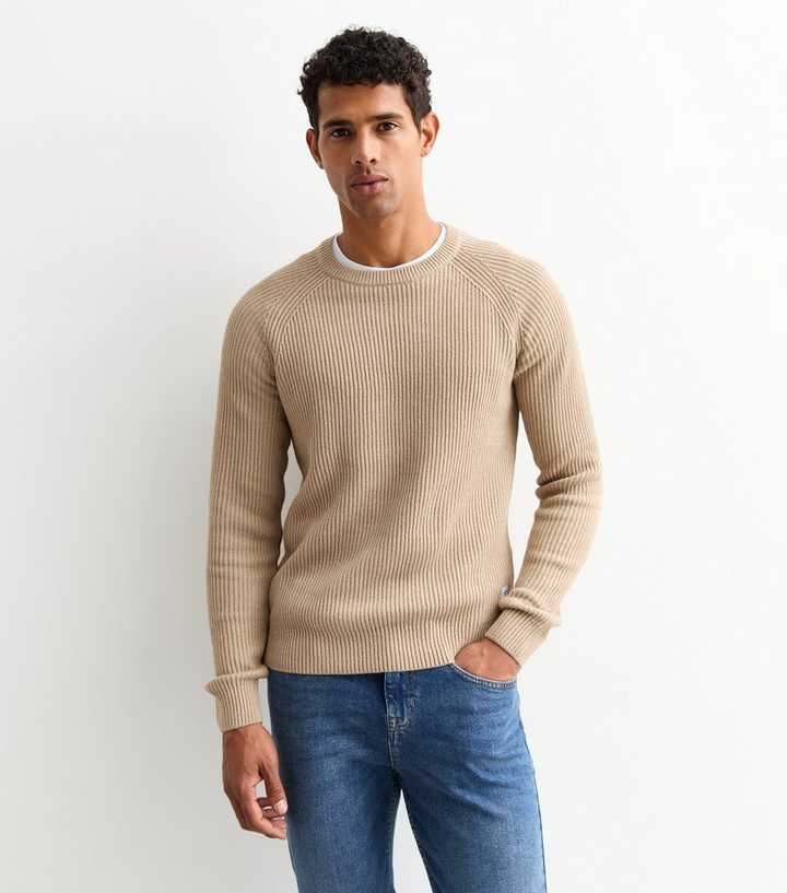 Jack Jones Beige Regular Chunky Knit Crew Neck Jumper