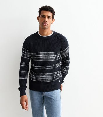 Men's Jack & Jones Navy Chunky Knit Crew Neck Jumper New Look